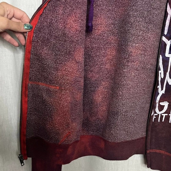 Tie Dyed Upcycled AEO New York Manhattan Purple Long Sleeve Full Zip Hoodie Sz M - Picture 7 of 12